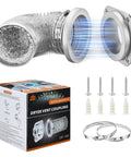 Dryer Vent Quick Connect Kit With Strong Magnetic Hold And Easy Clean Design showing duct, magnetic couplings, screws, clamps.