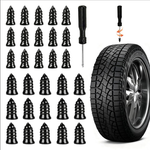 30 Pcs Tire Plugs Screw Type Emergency Tire Repair Kit With Screwdriver For Cars Trucks Motorcycles And Bicycles Roadside Quick Flat