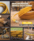 75 Foot Lighted Outdoor Extension Cord With Three Outlets Heavy Duty Twelve Gauge Three Conductor SJTW Yellow Cable