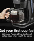 FrontFill Drip Coffee Maker Digital Programmable 12 Cup Glass Carafe Black And Silver With Easy Fill Reservoir And Swing Open Brew Basket For Space Saving Under Cabinet Kitchens