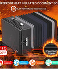 Six fireproof heat insulated document boxes in various colors with lock and zippered pockets, built to stand 6400F.