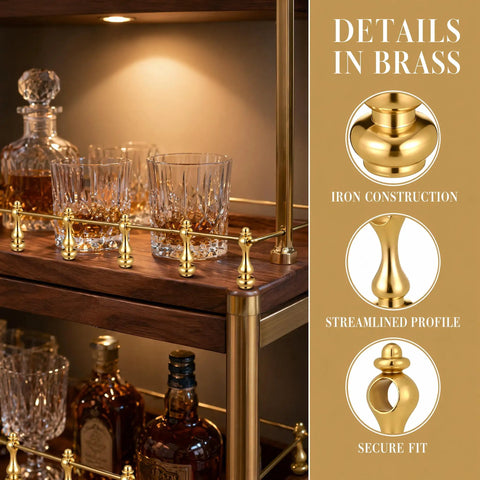 16 Piece Brass Railing Spindle Kit With Screws, Dead Easy Install Decorative Shelf Brackets, Dope Gold Finish Furniture Connectors, Solid Metal Posts That Turn Heads On Any Cabinet Or Bar Cart Rack