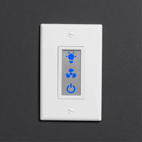 LED 2-Way Panel Bathroom Light Switch for Ventilation Fans with Easy View LED Buttons mounted on wall