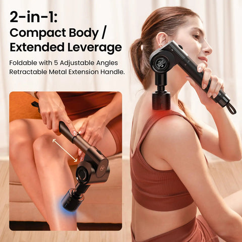 Using Heat And Cold Therapy Massage Gun With Deep Tissue Percussion For Muscle And Neck Pain Relief, Long Retractable Handle