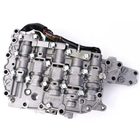Solid Grip CVT Transmission Valve Body Featuring Knockout JF011E RE0F10A Replacement with steel bolts and electrical connectors.