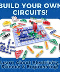 STEM Electronics Kit for Kids 8 Plus 300 Hands On Projects to Learn Circuits and Engineering Build Radios, Sensors, Fans, and More, 60 Parts, Full Color Manual, A Totally Cool Gift for Boys and Girls, circuit board and parts