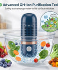 Cordless OH Ion Purifier For Fruit Veggies Meat And Seafood Capsule Shape Cleaner That Uses Water Only Removes Pesticide Residues