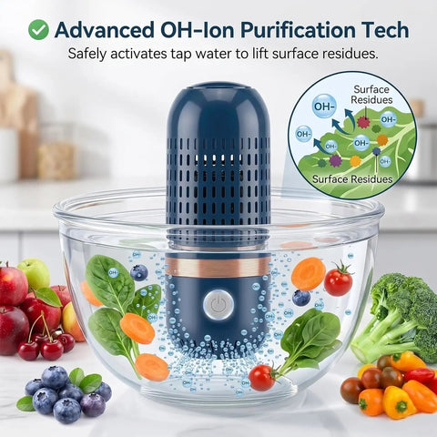 Cordless OH Ion Purifier For Fruit Veggies Meat And Seafood Capsule Shape Cleaner That Uses Water Only Removes Pesticide Residues