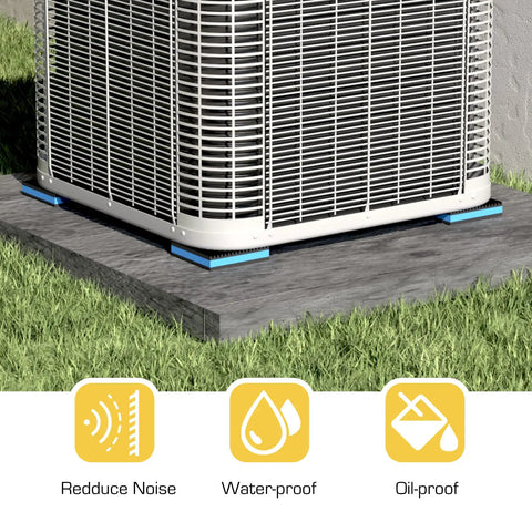 4 Pack Rubber Anti Vibration Pads for Air Conditioners and HVAC Systems under condenser, oil and weather resistant blue.