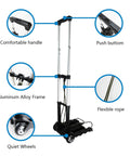 Folding Luggage Cart With Lightweight Aluminum Frame Collapsible Portable Dolly For Travel And Moving Office Use Travel Ready Easy Fold Up Haul Black
