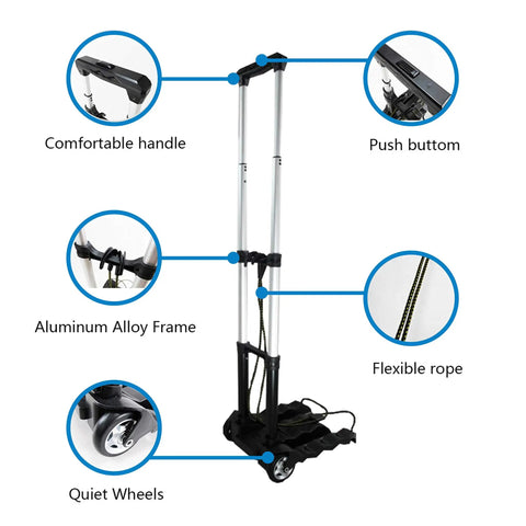 Folding Luggage Cart With Lightweight Aluminum Frame Collapsible Portable Dolly For Travel And Moving Office Use Travel Ready Easy Fold Up Haul Black
