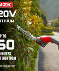 2-In-1 Cordless Pole Hedge Trimmer And Grass Shear With Extension Pole, 20V Power in use on hedge, 60 min runtime.