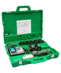 Open case of 11 Ton Battery Hydraulic Knockout Punch Kit With Slugbuster for conduits, showing tools and components, ergonomic design.