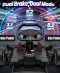 Dashboard view of Electric Drifting Kart 24V With 800W Twin Motors, 10Ah Battery, showing steering and pedal setup.