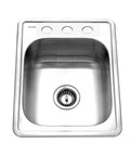 Glowtone ADA Compliant 17 Inch Stainless Steel Topmount Bar Sink With Three Hole And Strainer 22 Gauge T 304 Stainless