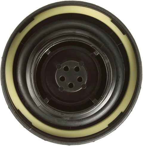 Bottom view of OE Equivalent Fuel Tank Cap 31748 For Vehicles Zinc Plated Fenderwell Style With Dichromate Dip