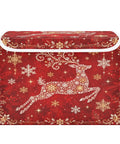 Straight Up Premium Reindeer Collapsible Storage Bins With Lids, Heavy Duty Fabric Organizers For Clothes, red bin with reindeer design.