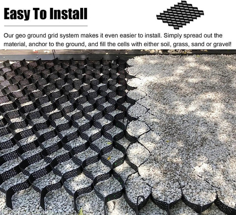 Heavy Duty Ground Grid For Driveway Stabilization And Slope Landscaping Honeycomb Drainage Grid For Grass And Rock Fill Durable Lightweight Abrasion Resistant Stabilizer For Tough Terrain And Effective Drainage installed with rock fill