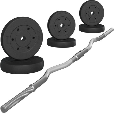 Olympic Curl Bar Weight Set With Six Plates And Bar Clamps For Lifts 55Lb Home Gym, Ideal For Strength Training And Muscle Building