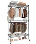 Clear View Clothes Closet With 3 Way Zipper Front, Heavy Duty Epoxy Metal Frame, Locking Wheels, Dustproof Moisture Guard, filled with clothes