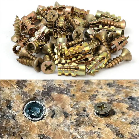 Hinge Repair Screw Set With Expandable 6x14mm Thread Restoration For Cabinets And Doors, Pro Grade DIY Kit, 30 Pack, close-up view.