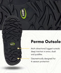 Perma outsole of Straight Up Waterproof All Season Overshoes For Gnarly Conditions shows deep traction design for wet surfaces.