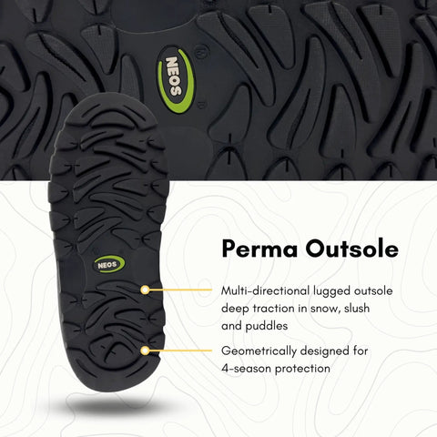 Perma outsole of Straight Up Waterproof All Season Overshoes For Gnarly Conditions shows deep traction design for wet surfaces.