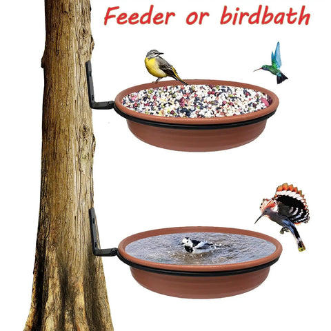 Built Tough Tree Mounted Bird Feeder With Brick Red Bath Tray 8.5 Inch Diameter 1.85 Inch Deep installed on tree