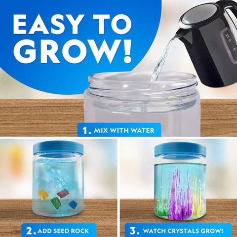 Instructions for Underwater Crystal Growing Science Kit For Kids Grow 8 Colorful Crystals In A 360 Degree Viewing Canister.