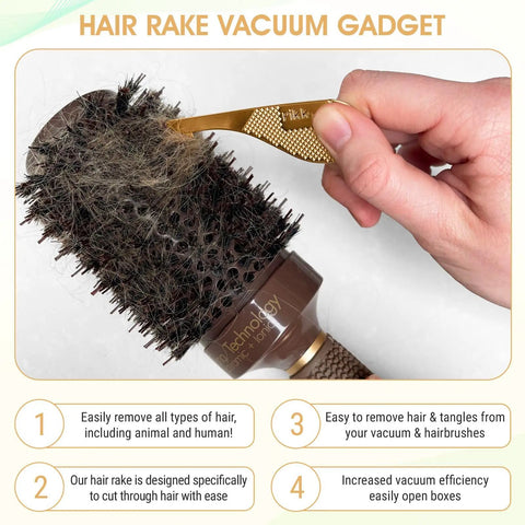 Using Vacuum Hair Brush Cleaner Tool For Pet And Human Hair Removal on hairbrush, Easy Peasy Rake Comb in action