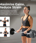 Woman using a 47 Inch EZ Curl Bar with Star-Lock Collars, 11 lb bar, fits 1 inch plates, 300 lb capacity, chrome finish for biceps curls