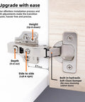 Close-up of Four Pack Full Overlay European Soft Close Cabinet Hinges For Kitchen Cabinets With Silent Damper showing adjustment features.