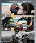 Man using 6X Faster Inflation Digital Dual Cylinder Portable Air Compressor 12V Metal Tire Inflator for Jeep
