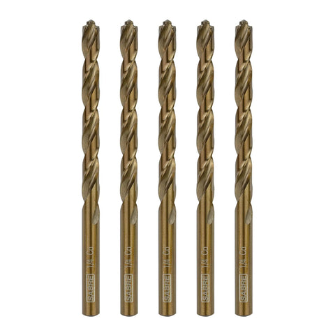 Heavy Duty Cobalt Drill Bits Set One Quarter Inch By Four Inch 5 Piece Metal Drill Bit Set For Steel Cast Iron Fast Penetration And Long Lasting Durability For Drilling Through Hard Metals Quickly And Cleanly front view
