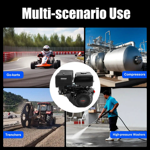 Beefy 15HP 420cc 4 Stroke Gasoline Engine Horizontal Shaft Air Cooled Pull Start Motor for go-karts, compressors, trenchers, washers.