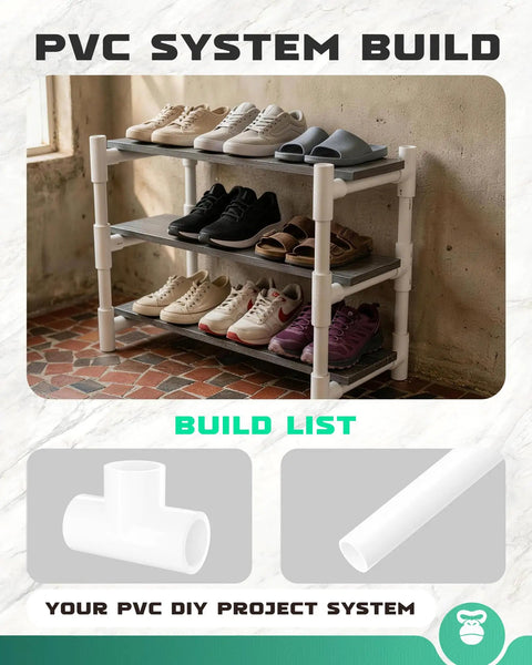 DIY shoe rack made with 1/2 Inch PVC Pipe 6 Pack, 17 Inch Long Schedule 40 PVC Tubing For DIY Projects And Craft Frame Builds, Durable Garage Grade Piping For Home, Greenhouse, And Workshop Frames.