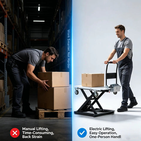 Electric Hydraulic Lift Table Cart Featuring Smooth Gliding Rails And One Touch Power Raise For No Sweat Material Handling Up To 660 Pounds On A Heavy Duty Workhorse Frame