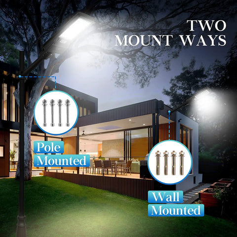 Heavy Duty 500W Solar LED Street Light With Motion Sensor And Dusk To Dawn Auto On, 6000K Daylight, wall and pole mount options