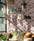 Living room with Red Brick Peel And Stick Wallpaper For Walls Waterproof Self Adhesive Removable Faux 3D Brick Backsplash covering