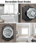 Five Pack Black Vintage Crystal Glass Door Knobs With Lock For Privacy Use Heavy Duty Zinc Alloy Backplates And Matte Finish