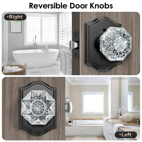 Five Pack Black Vintage Crystal Glass Door Knobs With Lock For Privacy Use Heavy Duty Zinc Alloy Backplates And Matte Finish