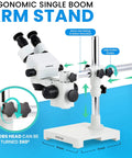 Binocular Zoom Stereo Microscope With Boom Stand, 3.5X To 90X Magnification, Built For Labs, Engravers, And Repairs, Pro-Grade Greenough Optics For Sharp, Hands-On Detail And Precision Work, single-arm stand with adjustable knobs and 19-inch arm