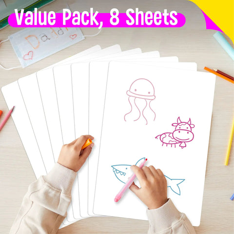 Child drawing on Eight Pack Small Whiteboards Set With Double Sided Dry Erase Surfaces 12 By 9 Inches Perfect For Office Classroom Home Study Writing Drawing Math Practice Erasable Writable Portable Notes For Quick Lists And Brain Dumps