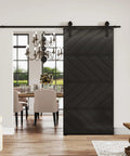 Sliding Barn Door 36 By 84 Inches With Pre Drilled Slab, Hardware Kit And Handle, MDF And PVC Surface, Waterproof Coating, No Painting Needed, Ready To Assemble, Black in dining area