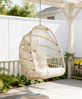 All-Weather Hanging Egg Chair No Stand With 350 Lb Capacity, Durable Wicker Hammock Seat With Cushions on patio