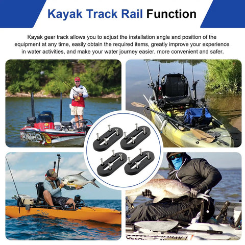 Universal Kayak Gear Track Mount Kit With Low Profile Rails For Fishing Rod Holder Cup Holder Paddle Holders And Anchor Cleats 4 Piece Set Compatible With Most Rail Systems For Offshore And Lake Adventures, ABS 4 in mounts