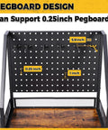 Front view of Garage Fishing Rod Holder System with 0.25 inch pegboard hooks, part of the 3-Tier Gear Storage with Rolling Tackle Cart