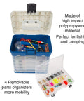 Durable 4 Drawer Tool Box Organizer With 19 Compartments For Camping Gear And Fishing Tackle, open with contents visible.