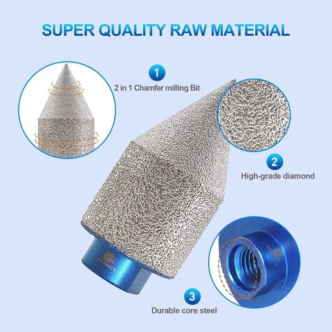 Pro Grade Diamond Beveling Chamfer Bit For Tile Holes, Diamond Finger Milling Bit 0 To 1 3/8 Inch (0-35mm), 5/8-11 Thread, Grit 50/60