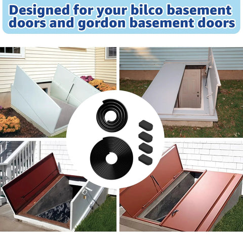 Replacement Bilco basement door seal kit with U-shaped gasket, bulb trim gasket, and four cap seal pads.